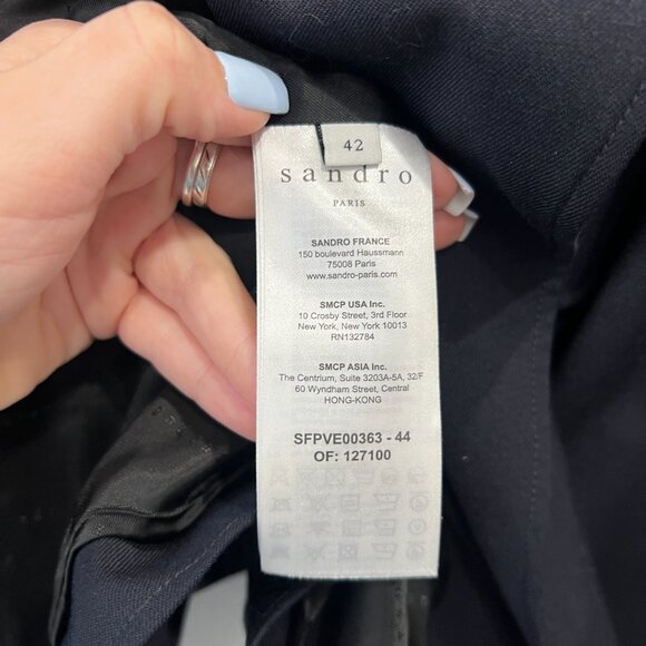$520 Sandro Blue Cropped Patch Blazer Wool Jacket size 10/FR 42 - Picture 10 of 11